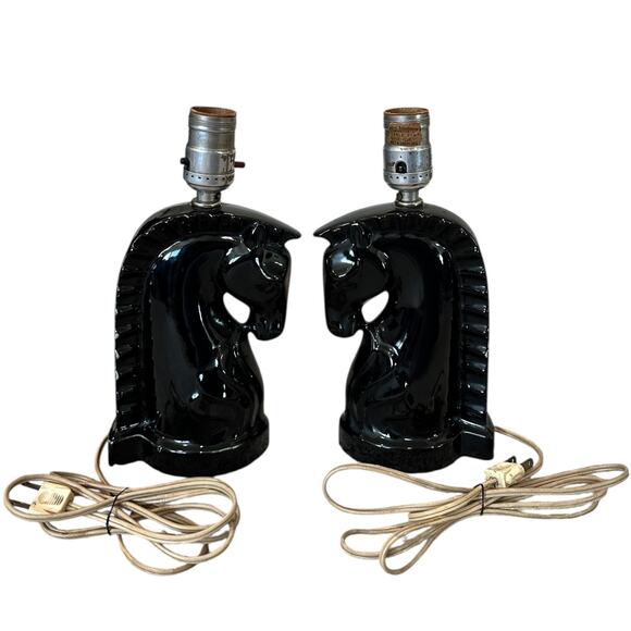 Vintage MCM Haeger Horse Head Matching Lamp Set - Picture 1 of 9